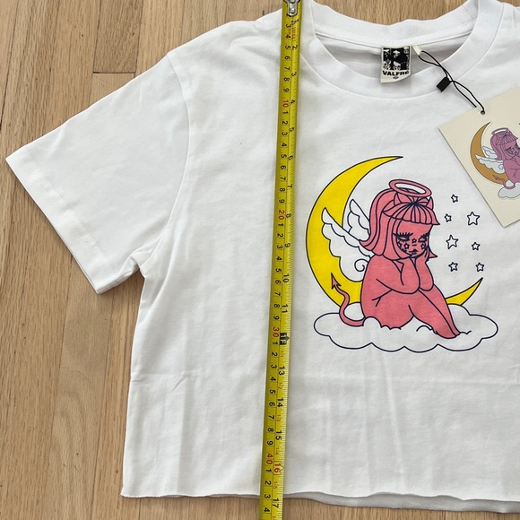 Valfre White Crop Tee with Pink Angel and Yellow Moon - Picture 6 of 7